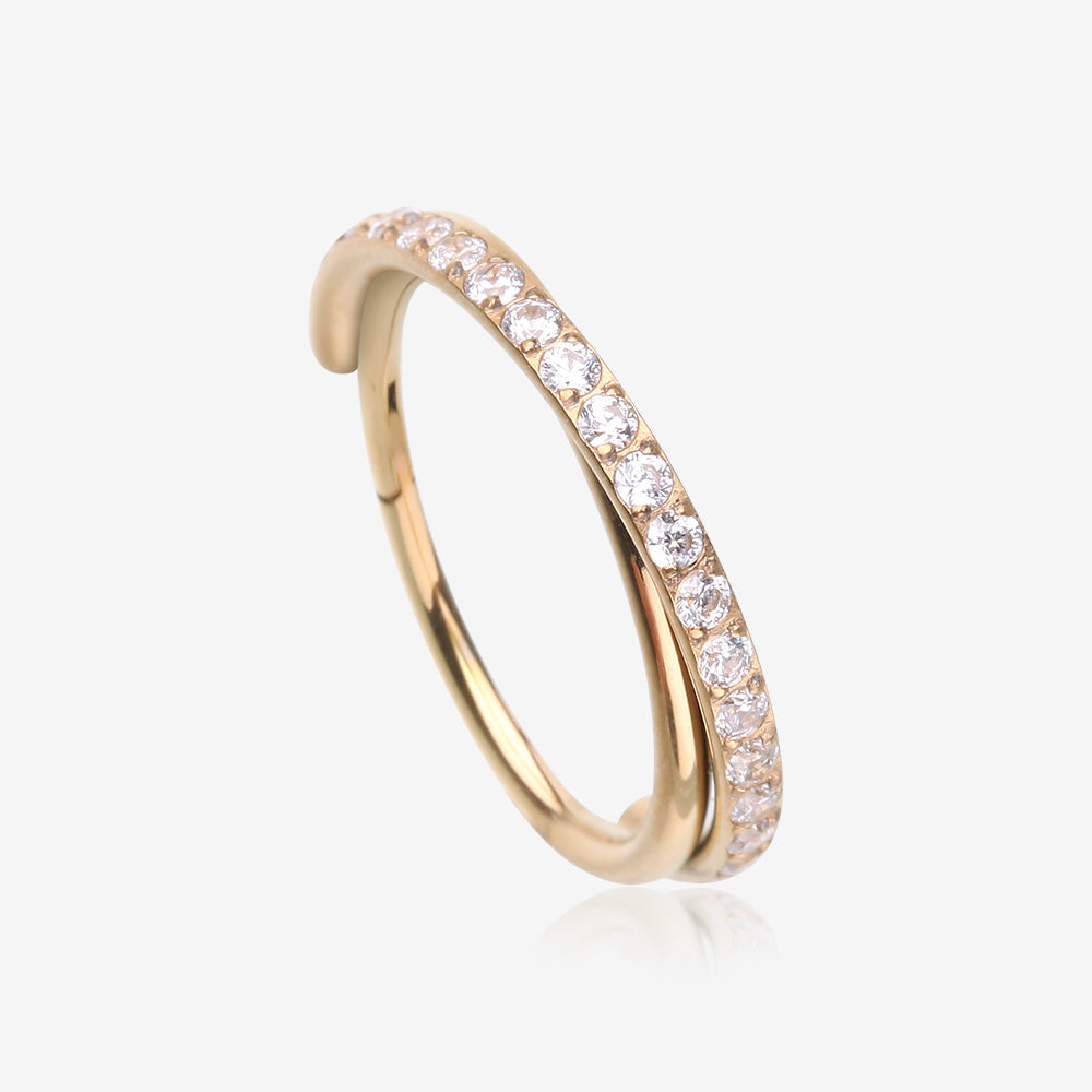 Pure24K Implant Grade Titanium Double Crossing Layer Sparkle Clicker Hoop Ring-Clear Gem