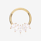 Pure24K Implant Grade Titanium Marquise Fan Sparkle Clicker Hoop Ring