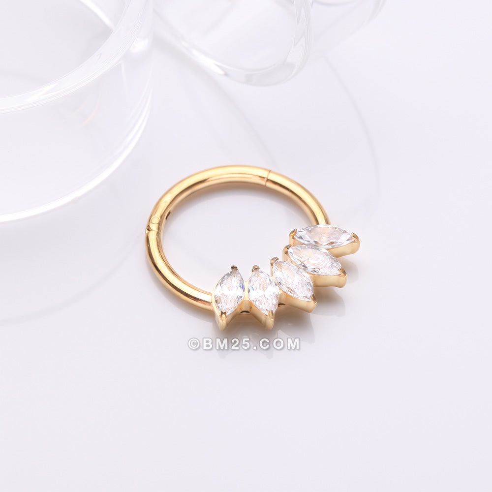 Detail View 1 of Pure24K Implant Grade Titanium Marquise Fan Sparkle Clicker Hoop Ring-Clear Gem