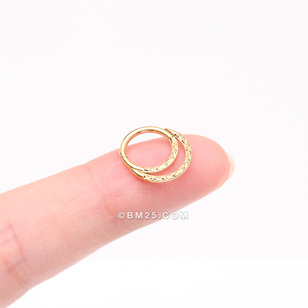 Detail View 2 of Pure24K Implant Grade Titanium Hammered Accent Double Loop Clicker Hoop Ring