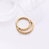 Detail View 1 of Pure24K Implant Grade Titanium Hammered Accent Double Loop Clicker Hoop Ring