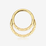 Pure24K Implant Grade Titanium Hammered Accent Double Loop Clicker Hoop Ring