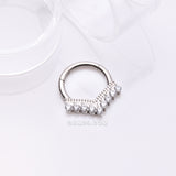 Detail View 1 of Implant Grade Titanium Majestic Chevron Sparkle Clicker Hoop Ring-Clear Gem