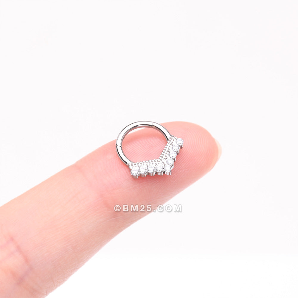 Detail View 2 of Implant Grade Titanium Majestic Chevron Sparkle Clicker Hoop Ring-Clear Gem