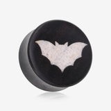 A Pair of Crystal Quartz Bat Inlay Ebony Wood Double Flared Ear Gauge Plug