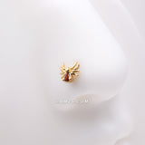 Detail View 1 of Golden Spider Sparkle L-Shaped Nose Ring-Red