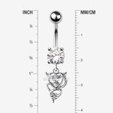 Detail View 1 of Tailed Devil's Heart Sparkle Dangle Belly Button Ring-Clear Gem
