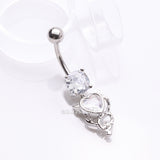 Detail View 2 of Tailed Devil's Heart Sparkle Dangle Belly Button Ring-Clear Gem