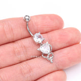 Detail View 3 of Tailed Devil's Heart Sparkle Dangle Belly Button Ring-Clear Gem