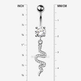 Detail View 1 of Sparkle Snake Swiggly Dangle Belly Button Ring-Clear Gem