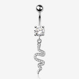 Sparkle Snake Swiggly Dangle Belly Button Ring-Clear Gem