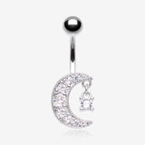 Crescent Moon Dainty Sparkle Belly Button Ring