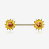 A Pair of Golden Sunflower Blossom Nipple Barbell
