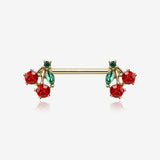 A Pair of Golden Luscious Cherry Fruit Sparkle Nipple Barbell