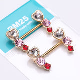 Detail View 3 of A Pair of Golden Heart Sparkle Journey Ombre Nipple Barbell-Red/Pink/Clear Gem