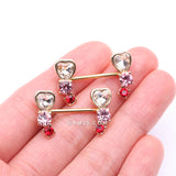 Detail View 2 of A Pair of Golden Heart Sparkle Journey Ombre Nipple Barbell-Red/Pink/Clear Gem