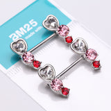 Detail View 3 of A Pair of Heart Sparkle Journey Ombre Nipple Barbell-Red/Pink/Clear Gem