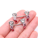 Detail View 2 of A Pair of Heart Sparkle Journey Ombre Nipple Barbell-Red/Pink/Clear Gem