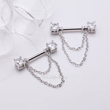 Detail View 1 of A Pair of Gem Sparkle Double Chained Nipple Barbell-Clear Gem