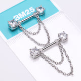 Detail View 3 of A Pair of Gem Sparkle Double Chained Nipple Barbell-Clear Gem