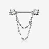 A Pair of Gem Sparkle Double Chained Nipple Barbell-Clear Gem