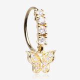 Golden Butterfly Elegance Sparkle Dangle Multi-Gem Lined Bendable Hoop Ring-Clear Gem