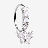 Butterfly Elegance Sparkle Dangle Multi-Gem Lined Bendable Hoop Ring-Clear Gem