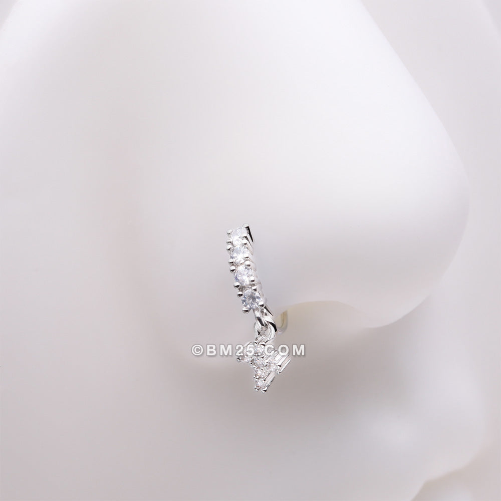 Detail View 1 of Brilliant Cross Sparkle Dangle Multi-Gem Lined Bendable Hoop Ring-Clear Gem