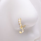 Detail View 1 of Golden Crescent Moon and Star Sparkle Dangle Multi-Gem Lined Bendable Hoop Ring-Clear Gem