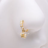 Detail View 1 of Golden Grand Daisy Flower Sparkle Multi-Gem Lined Bendable Hoop Ring-Clear Gem