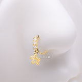 Detail View 1 of Golden Adorable Hollow Flower Sparkle Dangle Multi-Gem Lined Bendable Hoop Ring-Clear Gem