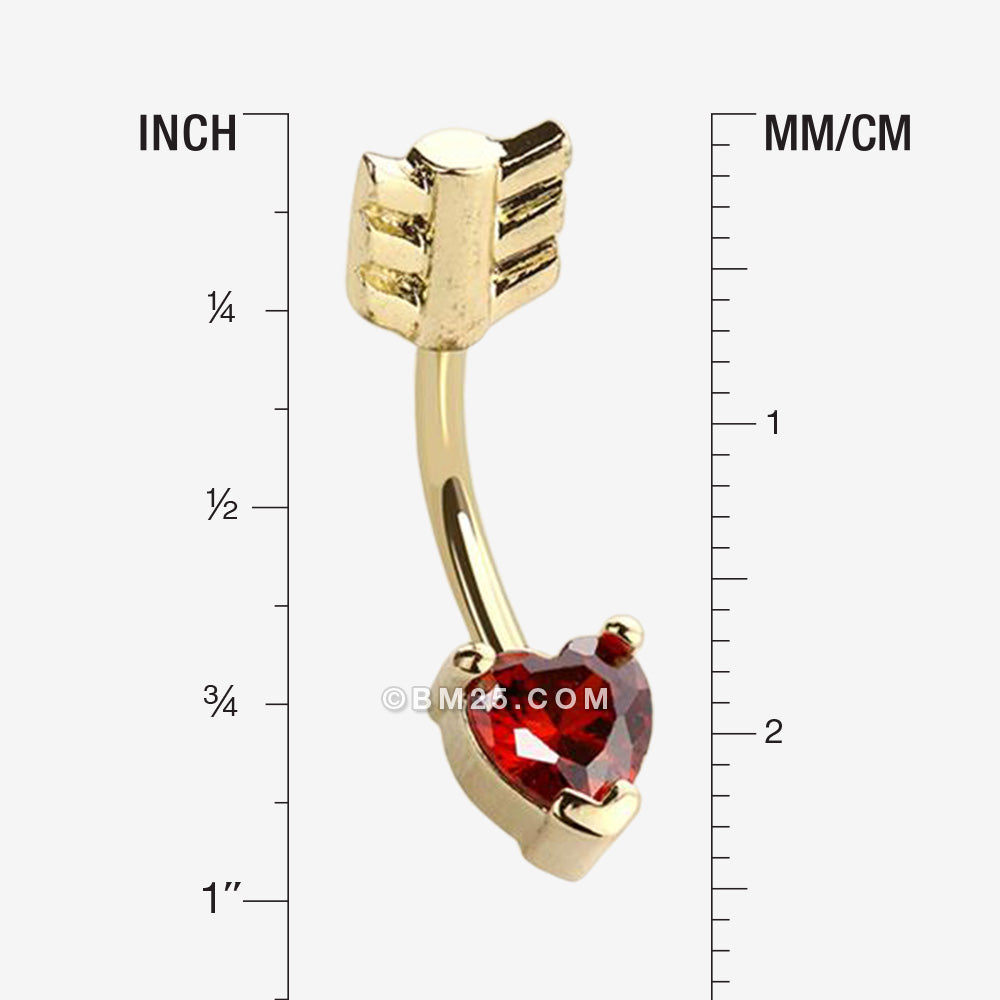 Detail View 1 of Golden Cupid's Arrow Heart Sparkle Belly Button Ring-Red