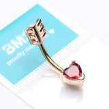 Detail View 4 of Golden Cupid's Arrow Heart Sparkle Belly Button Ring-Red