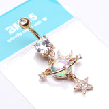 Detail View 4 of Golden Aurora Celestial Sparkle Sun and Moon Orbit Belly Button Ring-Clear Gem