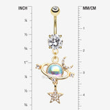 Detail View 1 of Golden Aurora Celestial Sparkle Sun and Moon Orbit Belly Button Ring-Clear Gem