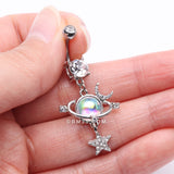 Detail View 3 of Aurora Celestial Sparkle Sun and Moon Orbit Belly Button Ring-Clear Gem
