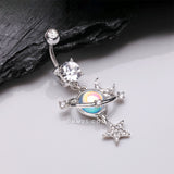 Detail View 2 of Aurora Celestial Sparkle Sun and Moon Orbit Belly Button Ring-Clear Gem