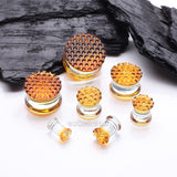 Detail View 2 of A Pair of Amber Honeycomb Glass Double Flared Plug