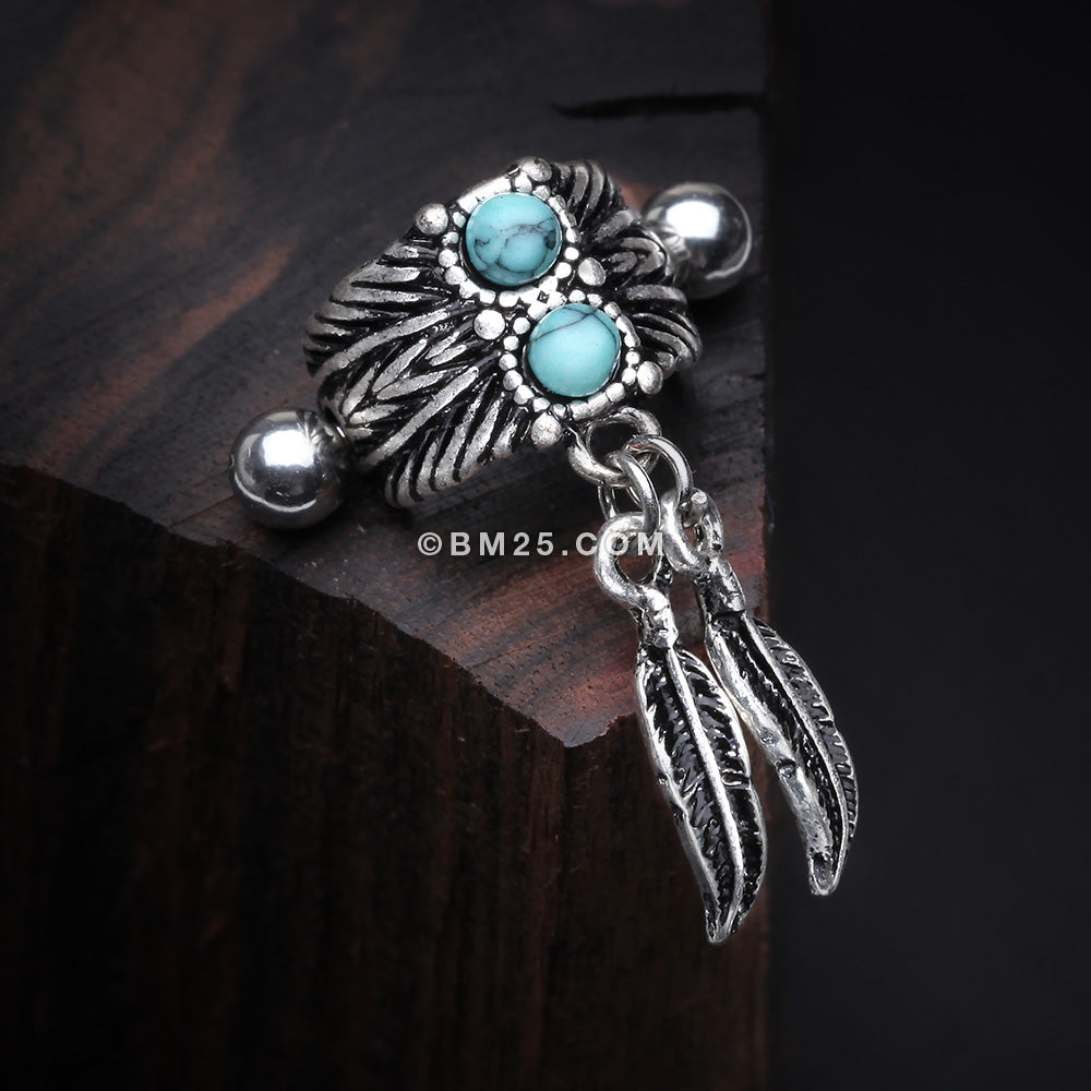 Detail View 1 of Vintage Feather Turquoise Cartilage Cuff Earring