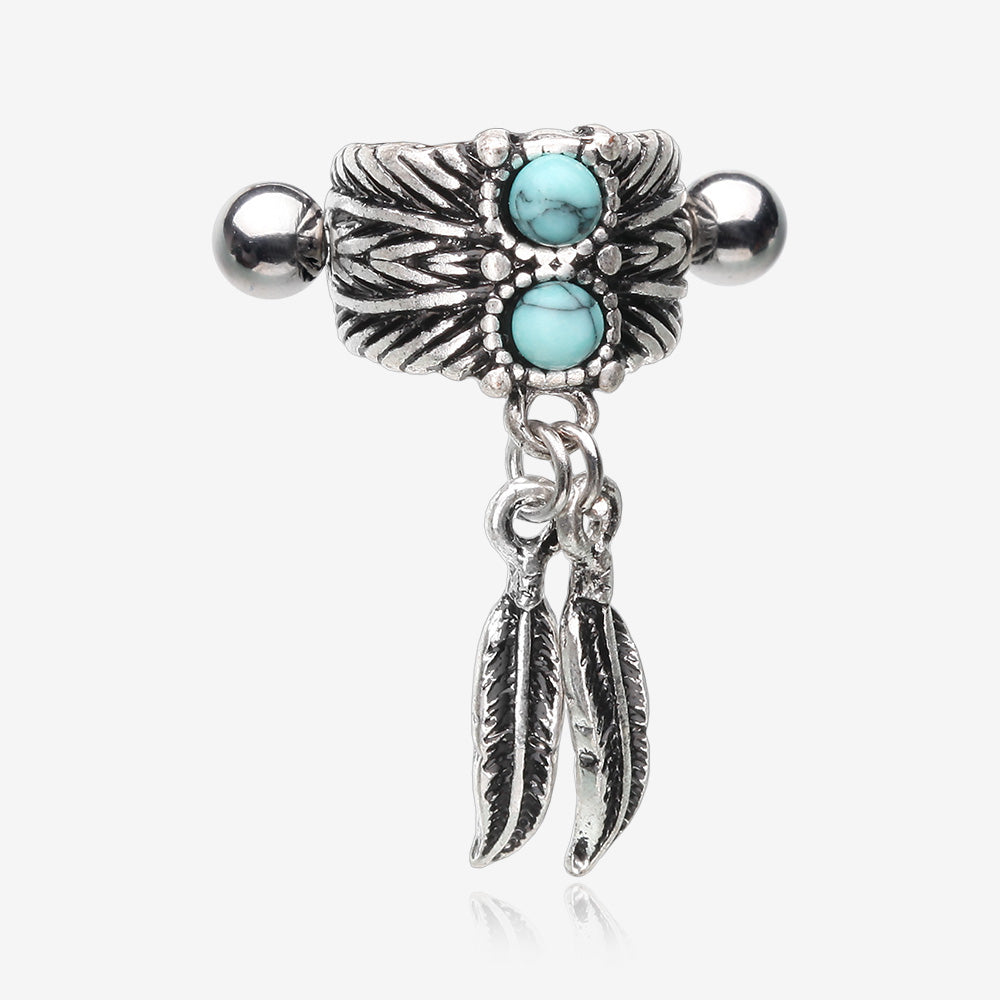 Vintage Feather Turquoise Cartilage Cuff Earring
