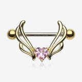 A Pair of Golden Angel Heart Sparkle Nipple Shield Ring-Pink