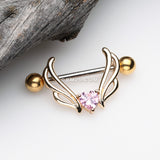 Detail View 1 of A Pair of Golden Angel Heart Sparkle Nipple Shield Ring-Pink
