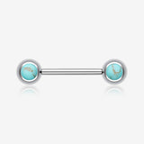 A Pair of Turquoise Stone Nipple Barbell Ring-Blue/Aqua