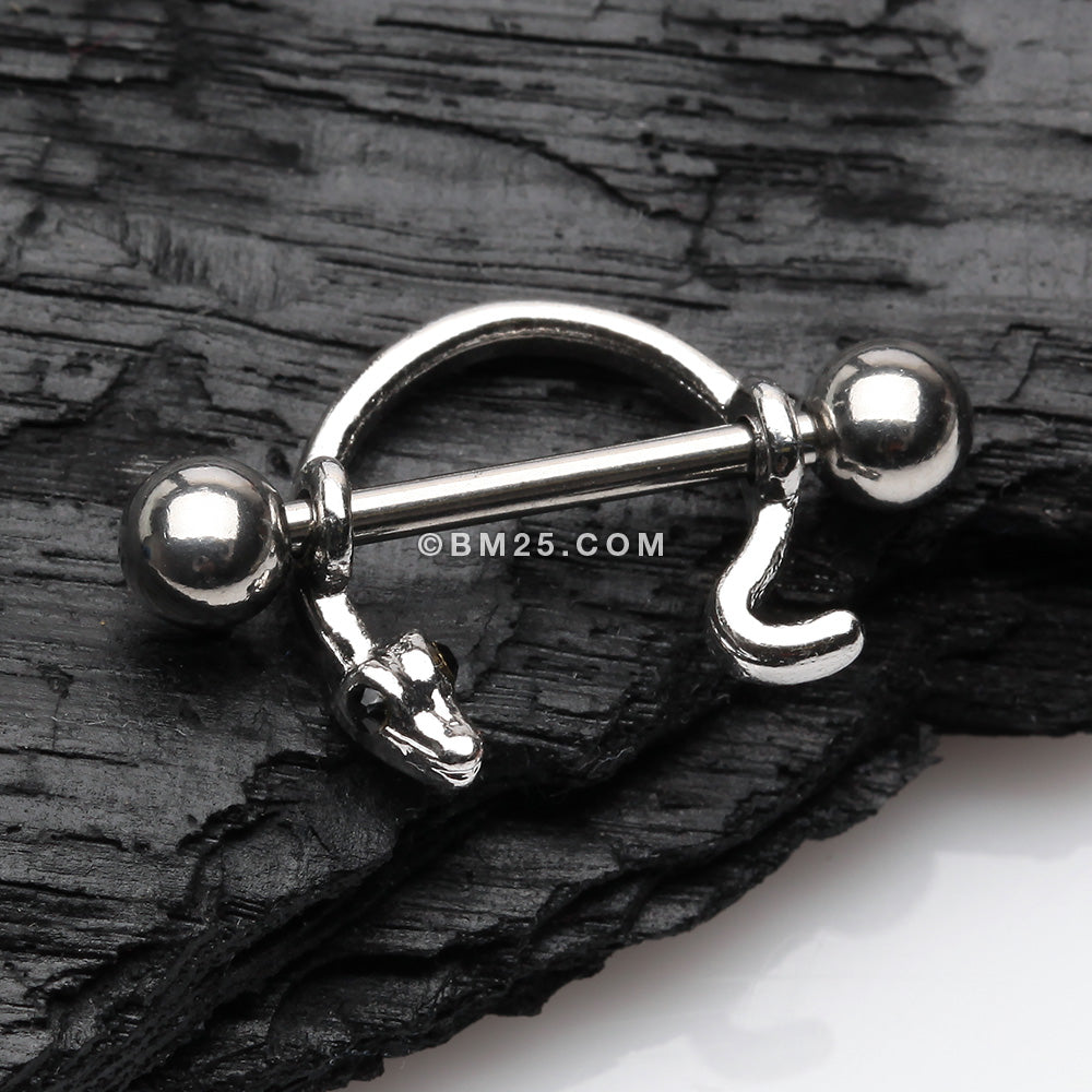 Detail View 1 of Rattle Snake Nipple Barbell Ring-Steel