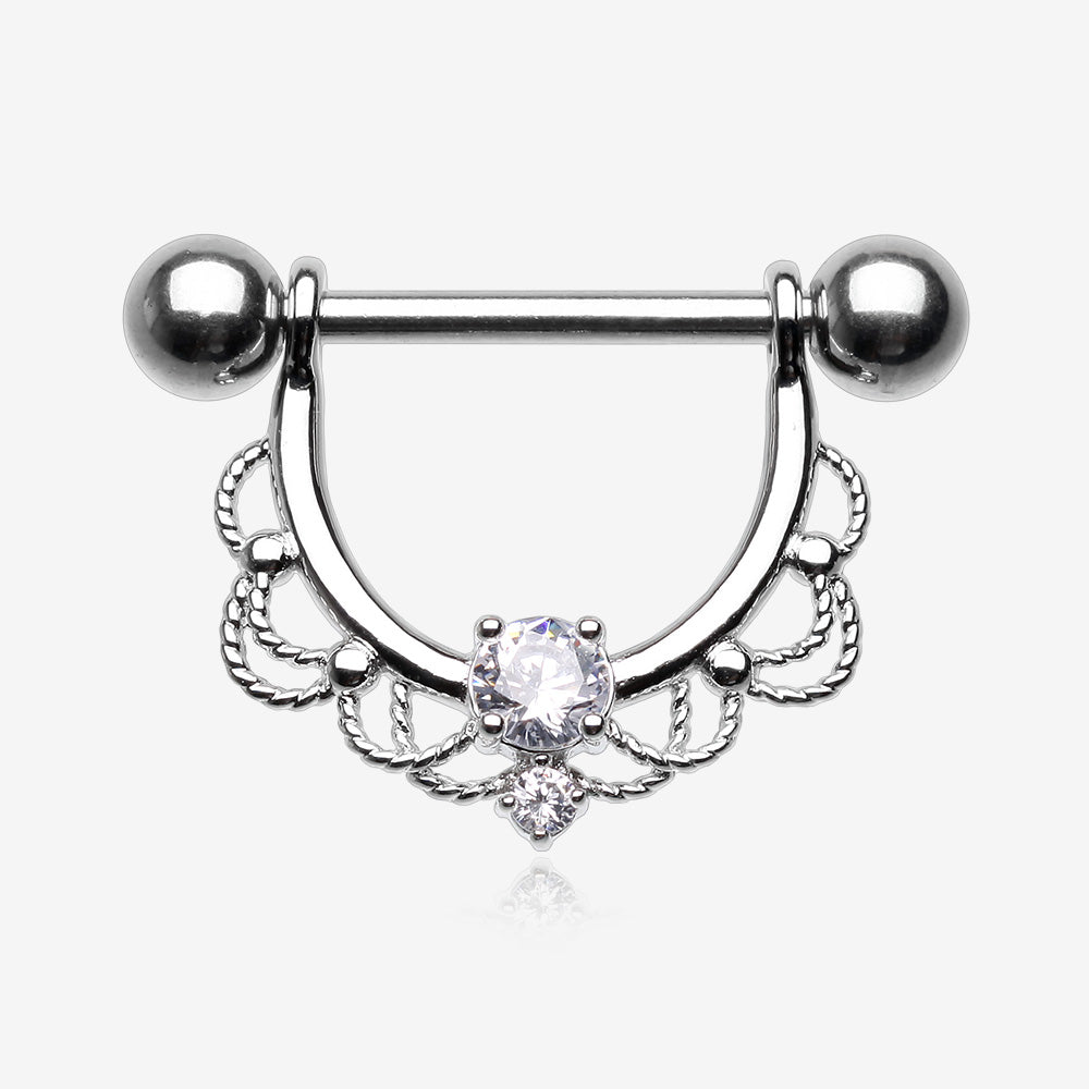 Turan Sparkle Dangle Nipple Barbell Ring-Clear Gem