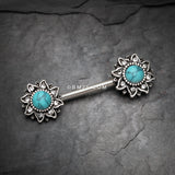 Detail View 1 of A Pair of Mystique Flower Turquoise Vintage Nipple Barbell-Blue/Aqua
