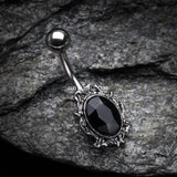 Detail View 2 of Onyx Elegance Sparkle Belly Button Ring-Black