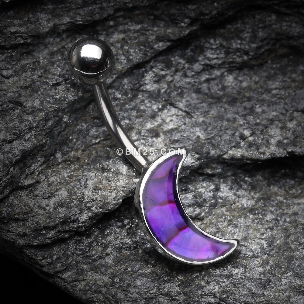 Detail View 2 of Purple Daze Crescent Moon Belly Button Ring-Purple