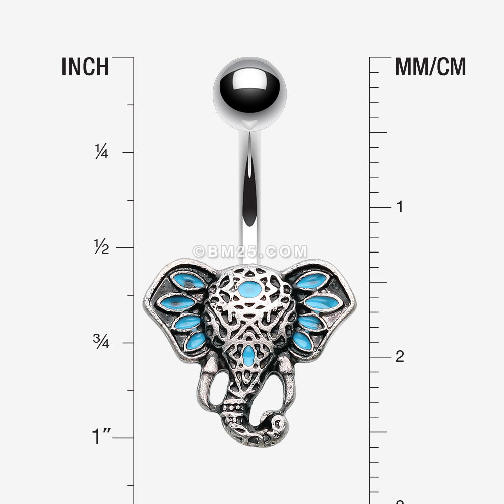 Detail View 1 of Ganesha Elephant Head Belly Button Ring-Blue
