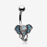 Ganesha Elephant Head Belly Button Ring-Blue